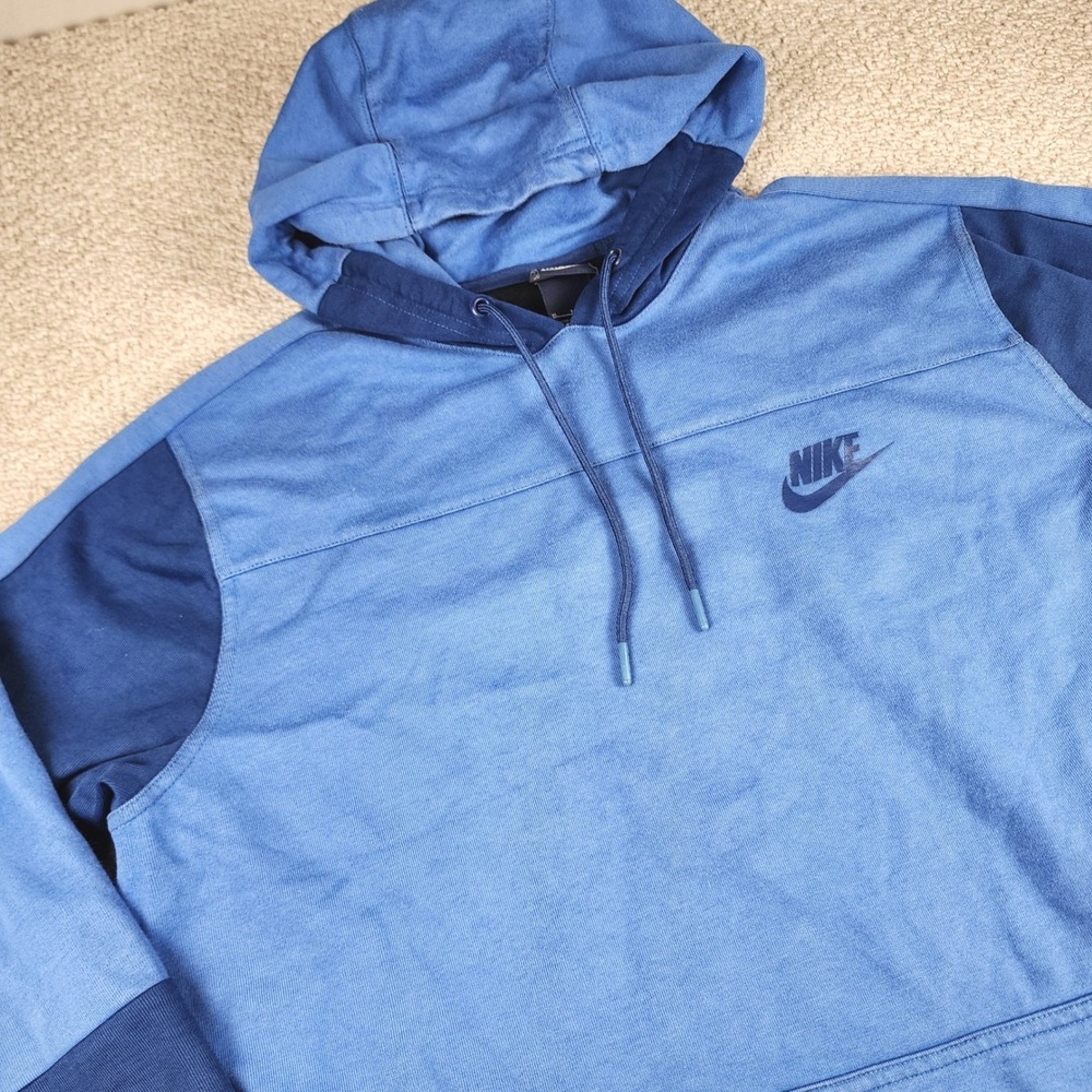 Nike Pullover Hoodie XL Colorblock Athletic Sportswear Cotton Blend Blue